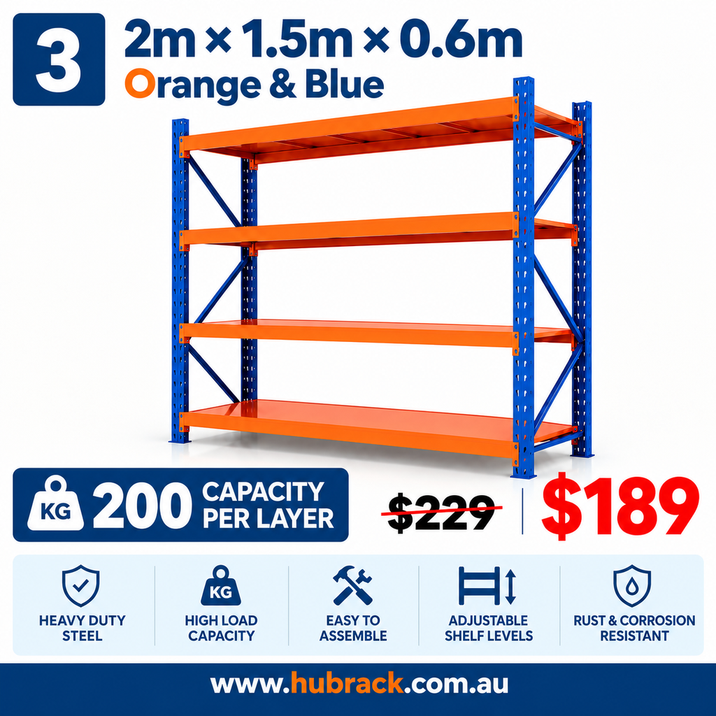 Heavy Duty 4-Tier Metal Storage Shelves | 800kg Capacity | 1.5m×2m×0.6m | Workshop & Garage | Orange & Blue