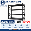 Heavy Duty 4-Tier Storage Rack | 800kg Capacity | 2m×2m×0.6m | Commercial & Home Use | Matte Black