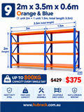 Heavy Duty Steel Shelving Set | Approx. 3.5m | Joined 2m + 1.5m Bays