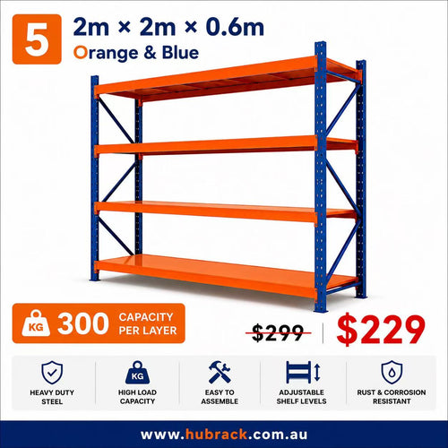 Heavy Duty Garage Shelf 2m×2m×0.6m Orange & Blue 300kg per layer