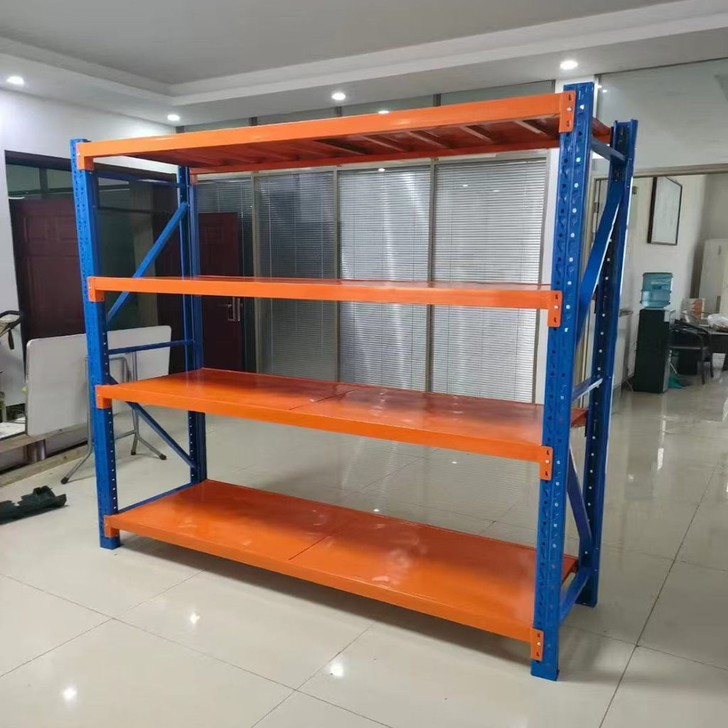 Heavy Duty Garage Shelf 2m x 2m x 0.6m 200kg Orange & Blue in showroom